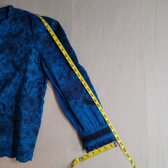 Sundance Rosetti Lace Teal Embroidered Womens L Button Up Top Victorian Romantic - Picture 7 of 13